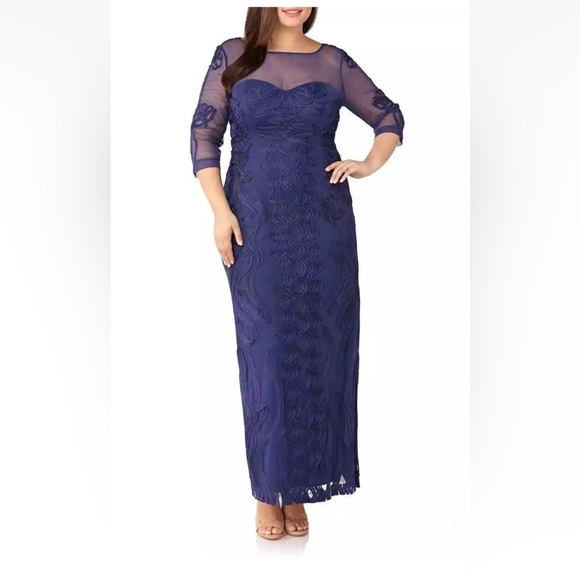 JS Collections Navy Long Sleeve Lace Maxi Evening Dress Gown Size 20W - Picture 1 of 15